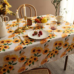 Sunflower Tablecloth Orange Floral Rectangle Waterproof Cover