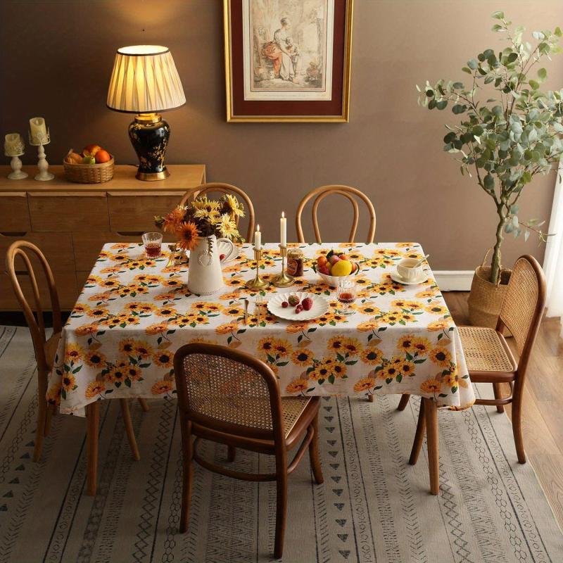 Sunflower Tablecloth Orange Floral Rectangle Waterproof Cover