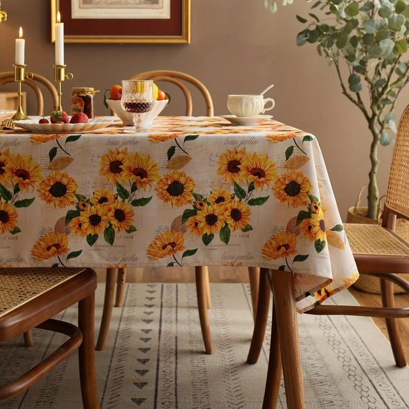 Sunflower Tablecloth Orange Floral Rectangle Waterproof Cover