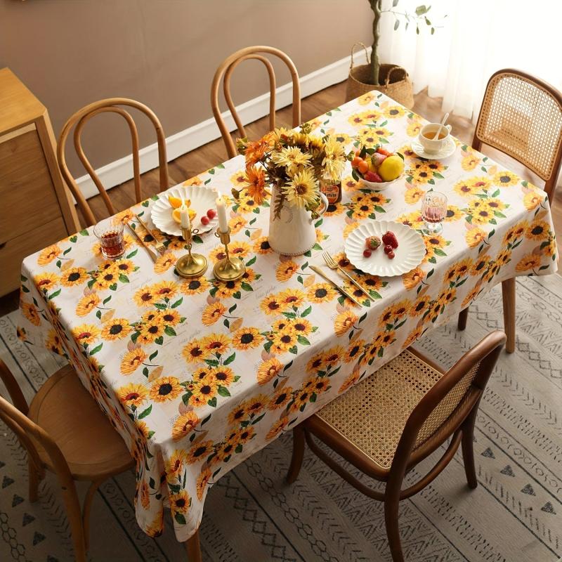 Sunflower Tablecloth Orange Floral Rectangle Waterproof Cover