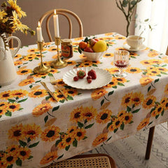 Sunflower Tablecloth Orange Floral Rectangle Waterproof Cover