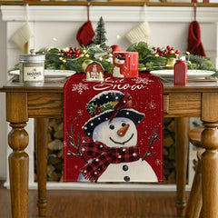Red Snowman Winter Table Runner Santa Claus Christmas Decoration