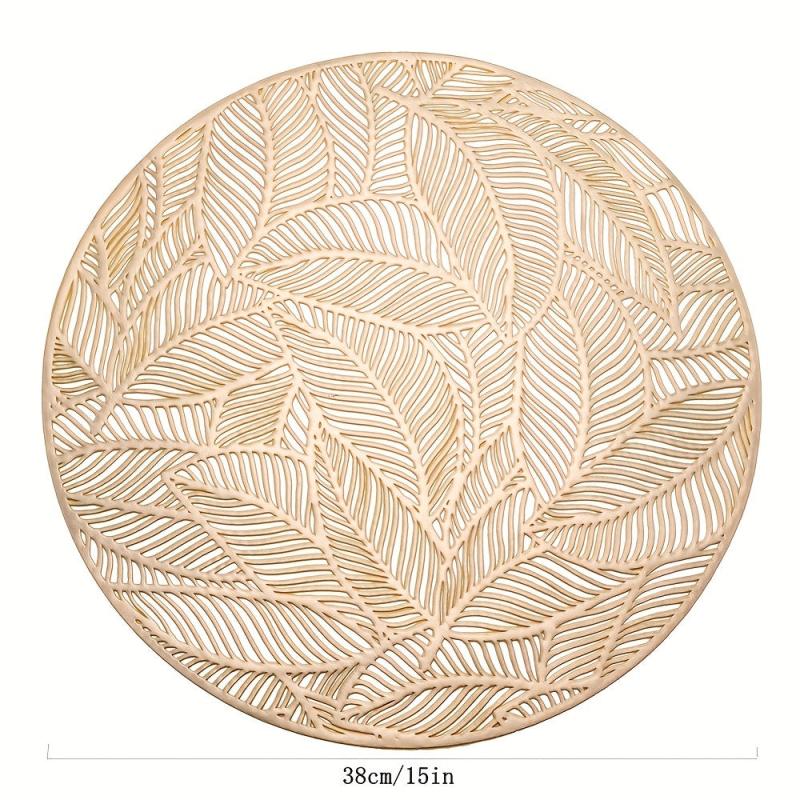 6pcs Leaf Round Placemat Forest Style Dining Table Pads