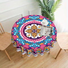 Boho Round Tablecloth 60 Inch Floral Stain Resistant Absorbent