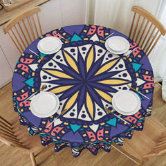 Boho Round Tablecloth 60 Inch Floral Stain Resistant Absorbent