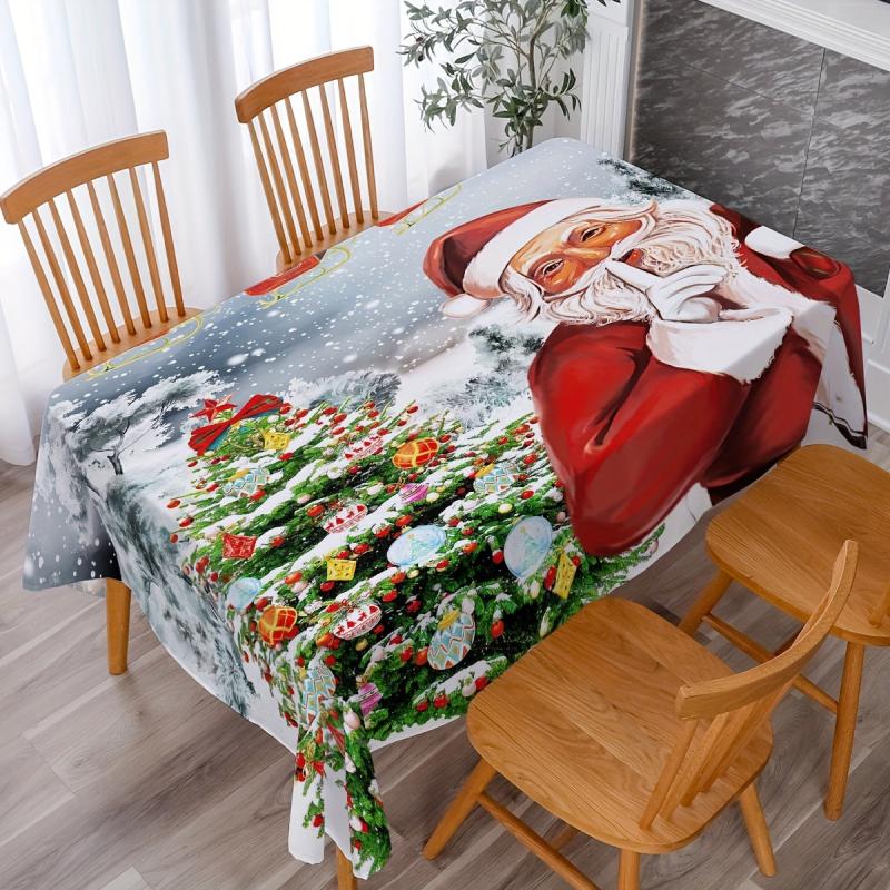 Polyester Merry Christmas Table Cloth Santa Claus Pattern Table Cover