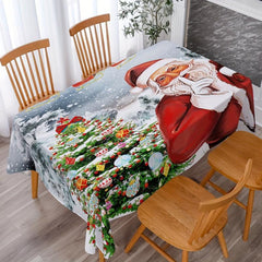 Polyester Merry Christmas Table Cloth Santa Claus Pattern Table Cover