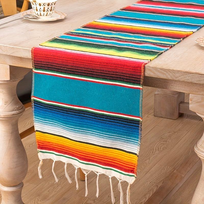 Mexican Style Rainbow Striped Table Runner for Gay Pride