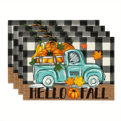 4pcs Fall Placemats Gnome Truck Autumn Table Mats Thanksgiving Decor