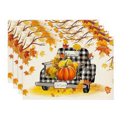 4pcs Fall Placemats Gnome Truck Autumn Table Mats Thanksgiving Decor