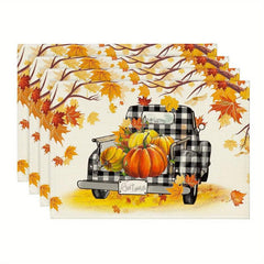 4pcs Fall Placemats Gnome Truck Autumn Table Mats Thanksgiving Decor