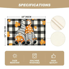 4pcs Fall Placemats Gnome Truck Autumn Table Mats Thanksgiving Decor