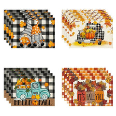 4pcs Fall Placemats Gnome Truck Autumn Table Mats Thanksgiving Decor