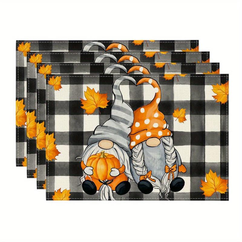 4pcs Fall Placemats Gnome Truck Autumn Table Mats Thanksgiving Decor