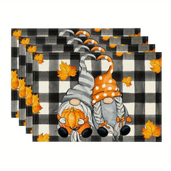 4pcs Fall Placemats Gnome Truck Autumn Table Mats Thanksgiving Decor