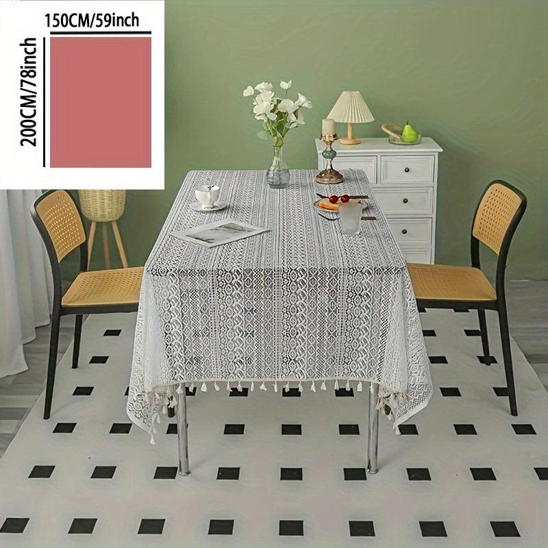 Boho Crochet Lace Tablecloth With Tassel Stripe