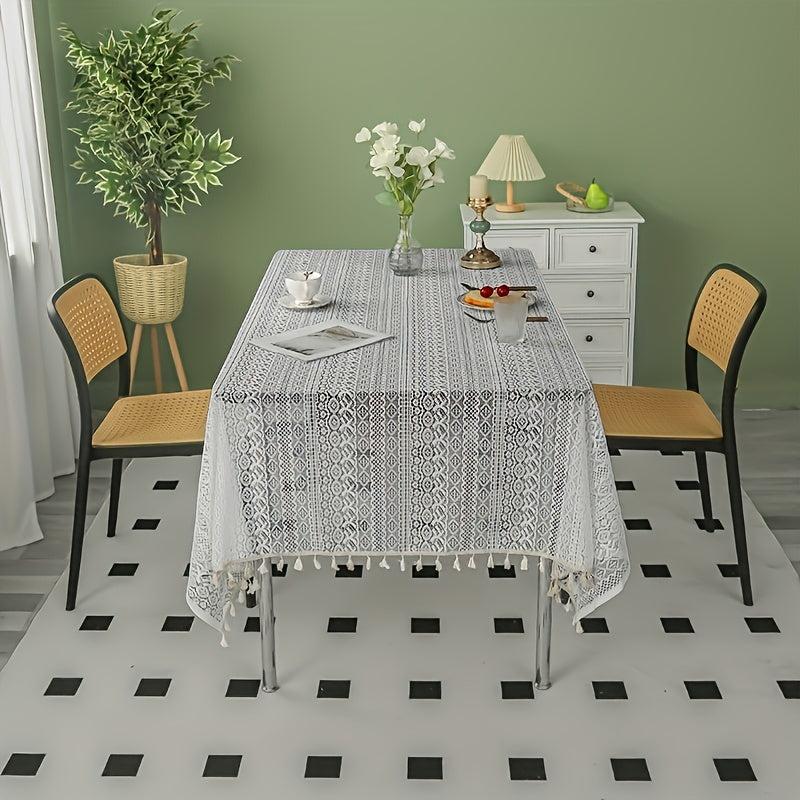Boho Crochet Lace Tablecloth With Tassel Stripe