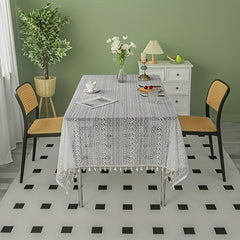 Boho Crochet Lace Tablecloth With Tassel Stripe