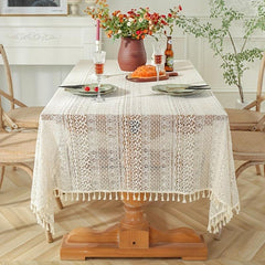 Boho Crochet Lace Tablecloth With Tassel Stripe