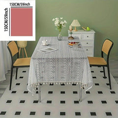Boho Crochet Lace Tablecloth With Tassel Stripe