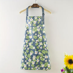 Adjustable Linen Flower Apron With Pockets - Stain Resistant Halter Apron