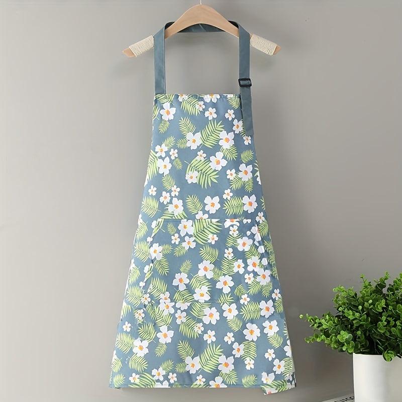 Adjustable Linen Flower Apron With Pockets - Stain Resistant Halter Apron