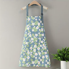Adjustable Linen Flower Apron With Pockets - Stain Resistant Halter Apron