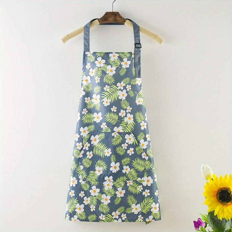 Adjustable Linen Flower Apron With Pockets - Stain Resistant Halter Apron