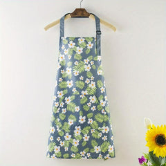 Adjustable Linen Flower Apron With Pockets - Stain Resistant Halter Apron