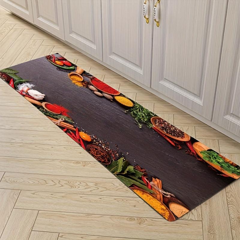 Spice Printed Kitchen Rugs Absorbent Non Slip Cushioned Floor Mat