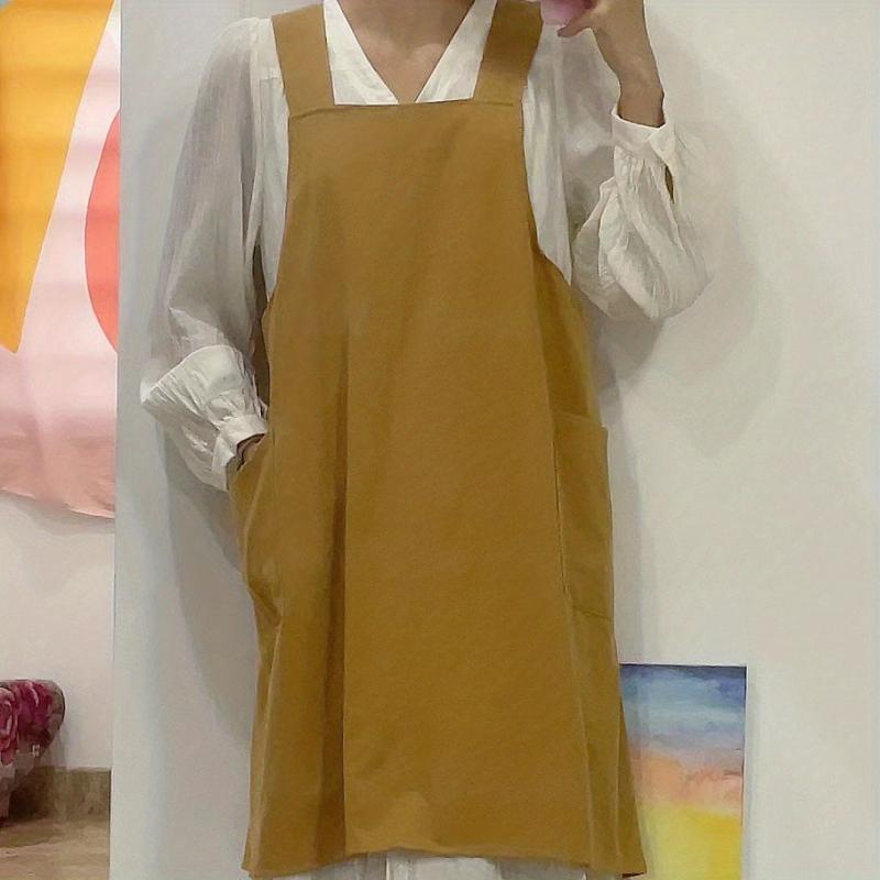 Waterproof Linen Apron w/ Adjustable Suspenders for Waiter Work