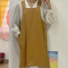 Waterproof Linen Apron w/ Adjustable Suspenders for Waiter Work