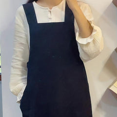 Waterproof Linen Apron w/ Adjustable Suspenders for Waiter Work