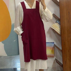 Waterproof Linen Apron w/ Adjustable Suspenders for Waiter Work