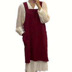 Waterproof Linen Apron w/ Adjustable Suspenders for Waiter Work