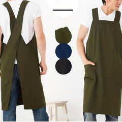 Waterproof Linen Apron w/ Adjustable Suspenders for Waiter Work