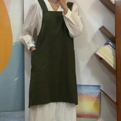 Waterproof Linen Apron w/ Adjustable Suspenders for Waiter Work
