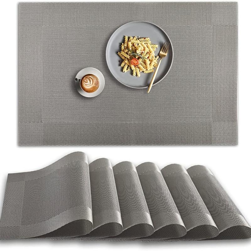 6pcs Non Slip Heat Resistant Placemats Washable Vinyl Table Mats