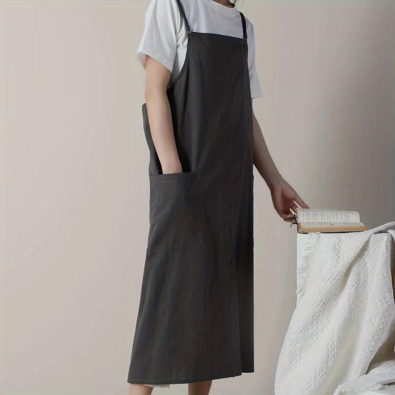 Linen Apron Double Spaghetti Straps with Pockets