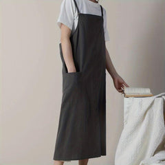 Linen Apron Double Spaghetti Straps with Pockets