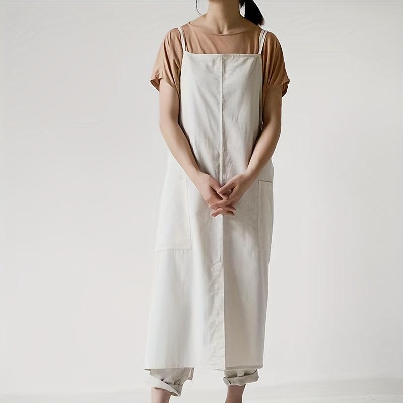 Linen Apron Double Spaghetti Straps with Pockets