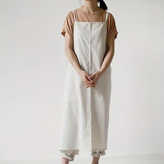 Linen Apron Double Spaghetti Straps with Pockets