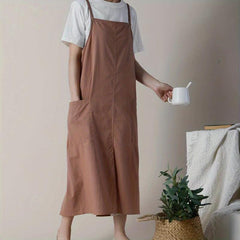 Linen Apron Double Spaghetti Straps with Pockets