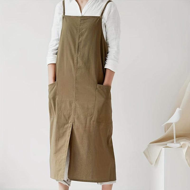 Linen Apron Double Spaghetti Straps with Pockets