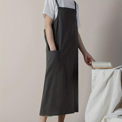 Linen Apron Double Spaghetti Straps with Pockets