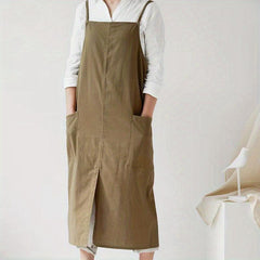 Linen Apron Double Spaghetti Straps with Pockets