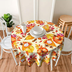 Thanksgiving Pumpkin Pattern Tablecloth Round Polyester Anti-stain Washable