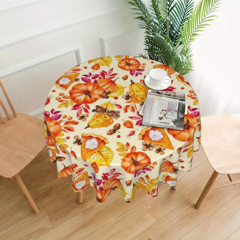 Thanksgiving Pumpkin Pattern Tablecloth Round Polyester Anti-stain Washable