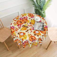 Thanksgiving Pumpkin Pattern Tablecloth Round Polyester Anti-stain Washable