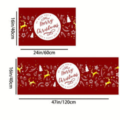 2pcs Christmas Pattern Area Mat Non-slip Kitchen Rug Waterproof Home Decoration
